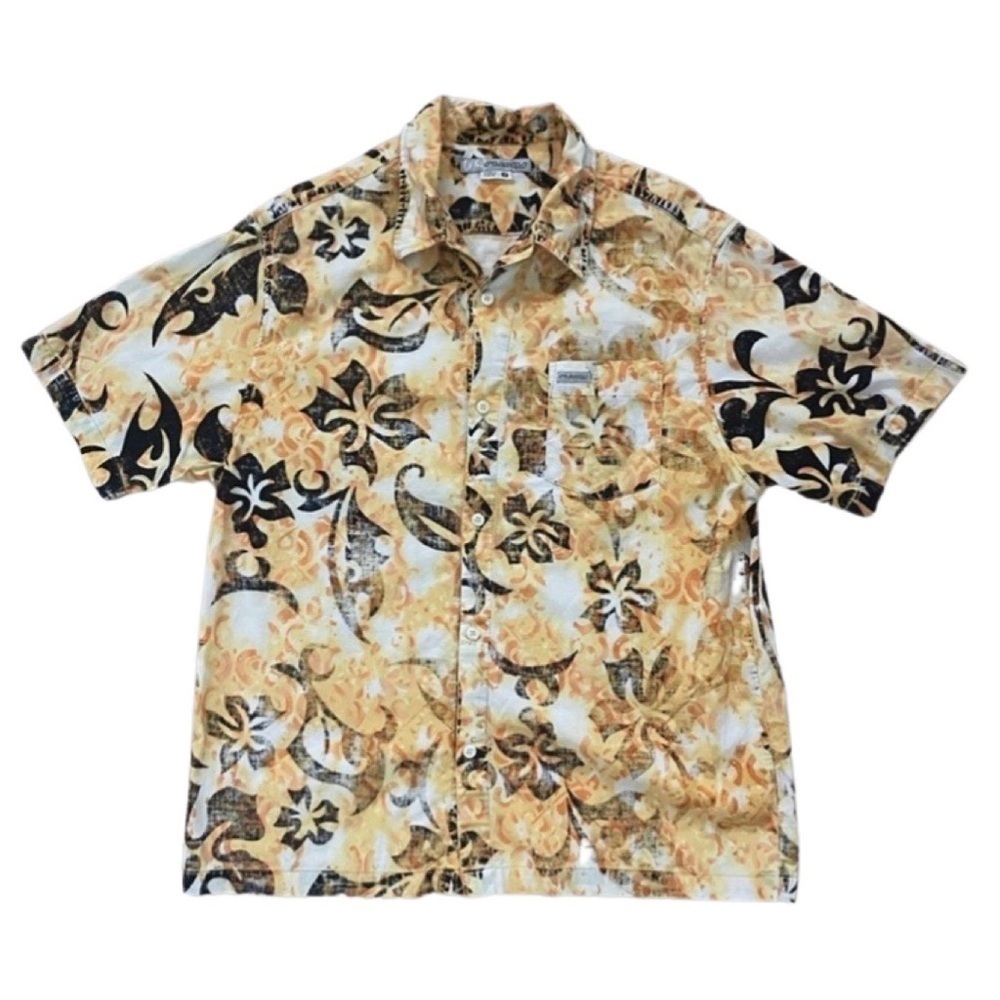 RUSTY Casual Short Sleeve Button Down Shirt Yellow Men’s Size M.